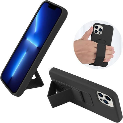 LAUDTEC Silicone Kickstand Case Compatible with iPhone 13 Pro Max case Vertical and Horizontal Stand Hand Strap Metal Kickstand, Flexible Soft Liq...