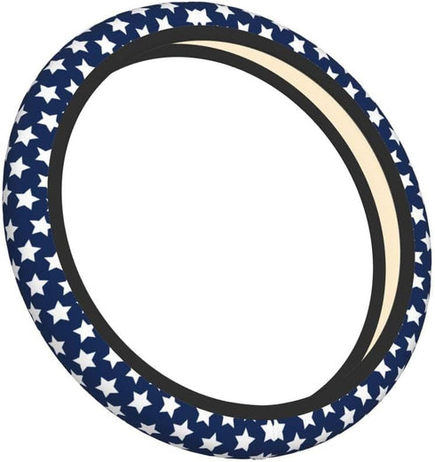 American Flag White Stars on Blue Steering Wheel Covers, Breathable Anti-Slip Sweat Absorption Universal 15 Inch Car Wheel Cover Accessories for M...
