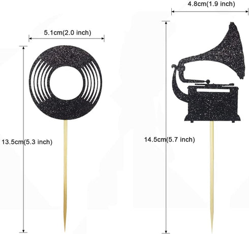 Morndew 24 PCS Vinyl Record Phonograph Cupcake Toppers for Nostalgic Dancing Ball Music Theme Party Birthday Party Wedding Party Decorations...