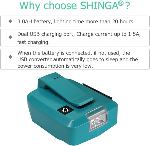 USB ADP05 Power Source for Makita 18v Battery Charger with 2 USB Ports and LED Light for 14.4v ~ 18v Battery Lithium-Ion...