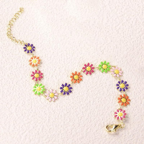 Daisy Flower Necklace Bracelet for Women Bohemian Enamel Daisy Choker Necklace Bracelet Handmade Gold Daisy Spring Sunflower Daisy Bracelet for Wo...