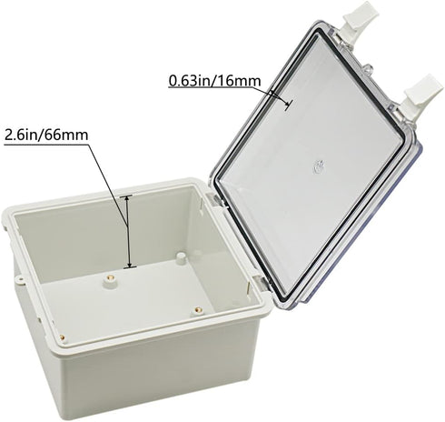 Zulkit Junction Box ABS Plastic Dustproof Waterproof IP65 Electrical Boxes Hinged Shell Outdoor Universal Project Enclosure Clear Cover with 2 Cab...