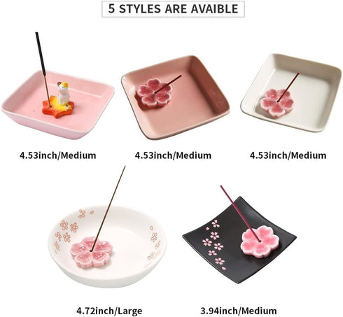 Japanese Ceramic Handmade Cute Cherry Blossom Incense Stick Holder or Incense Burner Holder, Unique Ash Catcher Inscent Tray and Decorative Gift, ...