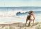 Boxer At The Beach Watercolor Art Print by Artist David J Rogers...