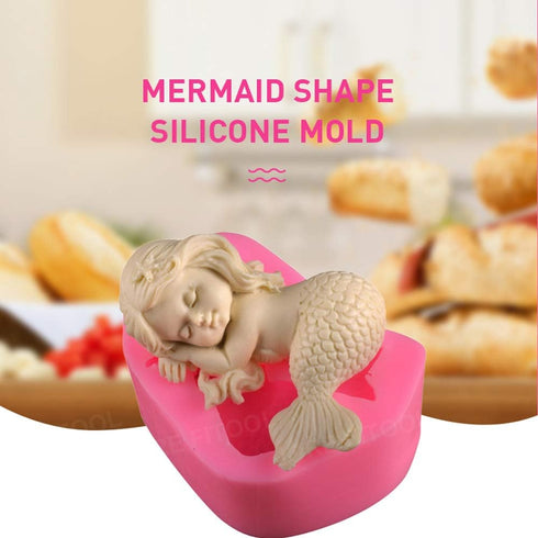 OBTANIM Silicone Mermaid Fondant Mold Cute 3D Sleeping Baby Girl Mould Cake Topper DIY Decoration Baking Tool for Sugarcraft, Chocolate, Candle, S...