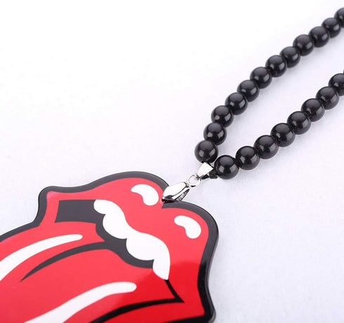 Hip Hop Acrylic Red Lip and Tongue Rearview Mirror Hanging Charm Dangling Beaded Pendant for Car Decoration (lip)...
