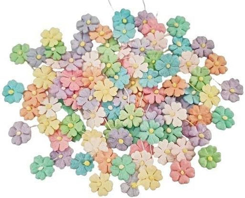 HukDok Mini Flowers with Thread Stem Mulberry Paper Flower Embellishment Card Craft Supplies Scrapbooking DIY Card Crafts Projects. (Pastel Tones)...