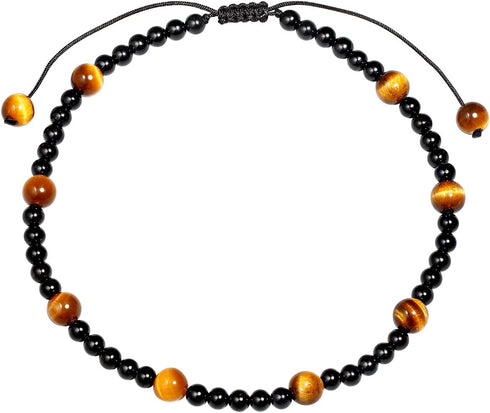 Natural Stone Beaded Anklet Bracelet for Women Beach Foot Energy Gemstones Healing Crystal Essential Oil Diffuser Anti Anxiety (Black Agate/Create...