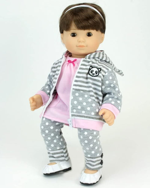 Sophia's - 15" Doll - Panda Bear Hooded Sweatshirt, Tunic & Polka Dot Leggings - Light Pink (Copy)...