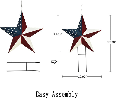 Metal Barn Star Yard Sign Patriotic Garden Stakes Hanging Star Ornament with Stake Outdoor 4th of July Lawn Decoration Party Supplies USA Flag Dec...