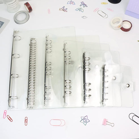 A4 Clear Soft PVC Round Ring Binders Dia 25mm 4-Ring Binder Cover with Snap Button Closure for Loose Leaf Journal Planner Albums DIY (A4-4 Holes(2...