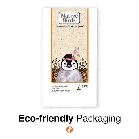 Bamboo Toothbrush with Soft Charcoal Infused Bristles, Set of 4...