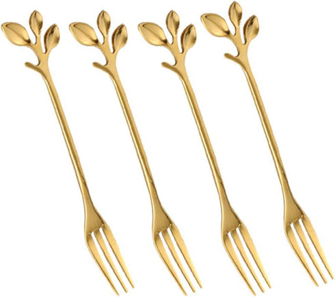 Appetizer Cake Fruit Forks Set of 4,Gold Leaf Cocktail Picks 4.7 Inches Tasting Dessert Forks Kitchen Accessory Wedding Party (4 Forks-Gold)...