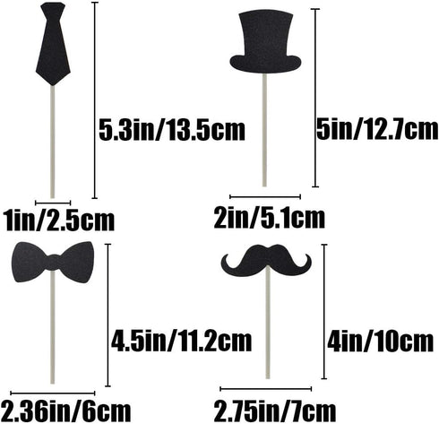 Cupcake Toppers Mini Black Bowtie Mustache Hat Neckcloth Adult Ceremony Birthday Celebration Decorations DIY Home Baby Shower Theme Party Food Fru...