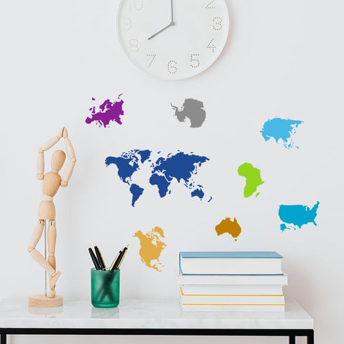 2pcs World Map Stencil Globe Stencil 11.8×11.8inch with Paint Brush Reusable World Travel Stencils for Craft Art Projects Walls Furniture Home Dec...