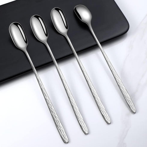 YFWOOD 9.1-Inch Long Handle Iced Tea Spoon, Ice Cream Spoon, Long Coffee Spoons, Stainless Steel Cocktail Stirring Spoons - Set of 4 (Silver)...