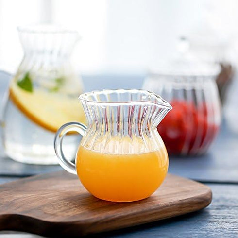 CHOOLD Creative Embossed Stripe Clear Crystal Glass Creamer Jug for Kitchen (4/5.5/9/12oz)...