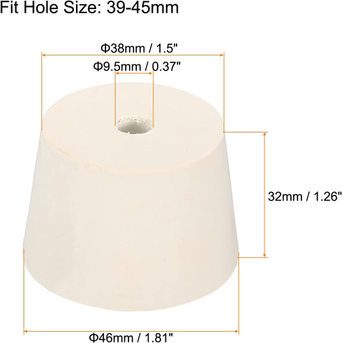 MECCANIXITY Rubber Tapered Plug 38mm to 46mm with Hole Test Tubes Bungs Stopper White for Lab Home 3 Pieces...
