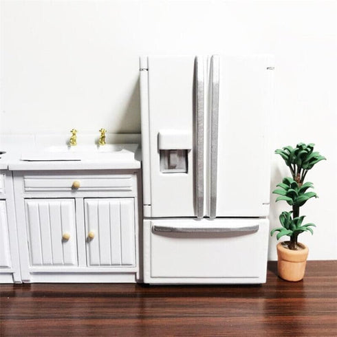 1:12 Scale 1/12 Mini Furniture minihouse Kitchen White Refrigerator Fridge with 2 Doors Furniture Accessories Wooden Refrigerator Fridge Freezer.....