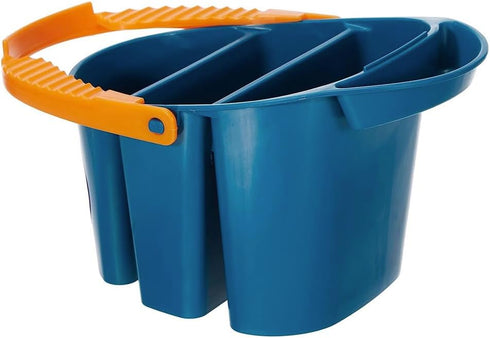 Mijello Art Organizer Water Bucket with Wiping Pad, 3 Compartments, 2 Liters, Blue with Orange Handle (92-WP4021)...