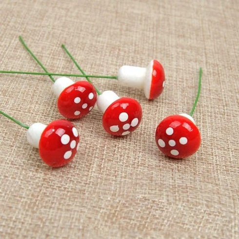 20Pcs Red Mini Mushroom Miniatures Artificial Garden Fairy Bonsai Plant Pot Resin Craft Decoration for Home DIY Micro Landscape Decor Garden Sculp...