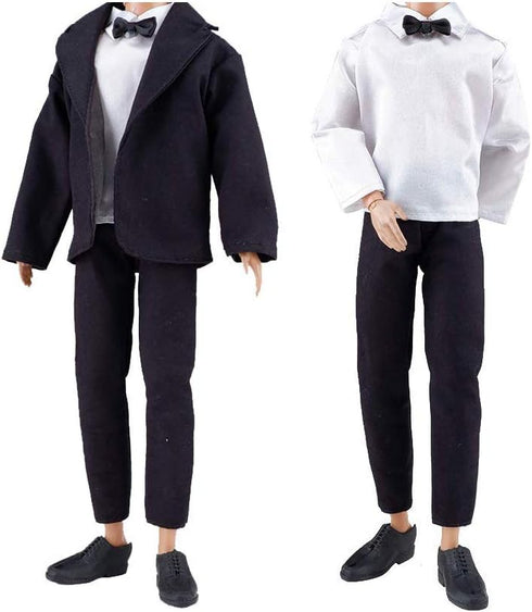 E-TING Wedding Set Beautiful Gown White Bride Dress Clothes with Veil and Groom Business Suit Outfit for Boy Girl Dolls?Doll Not Included?...