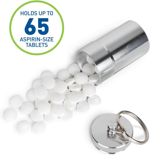 EZY DOSE Keychain Pill Case, Medicine Planner, Vitamin Organizer Box, Daily Planner, Safe for Money & Travel Items, Stainless Steel, Small, Color ...