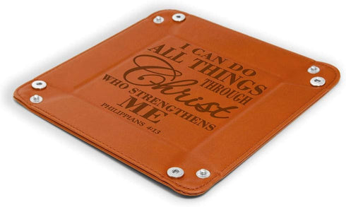 KATE POSH - Philippians 4:13 - I can do All Things Through Christ who Strengthens me Engraved Leather Catchall Valet Tray, Christian & Catholic Gi...