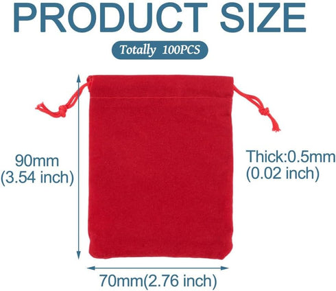 FASHEWELRY 100 Pack Red Velvet Drawstring Bags 3.6 x 2.8 inch Christmas Candy Gift Bags Mini Jewelry Storage Present Packaging Small Sachet Pouche...