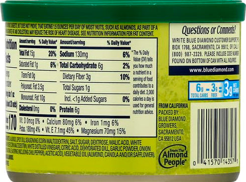 Blue Diamond Almonds Spicy Dill Pickle Flavored Snack Nuts, 6 Oz Resealable Can (Pack of 1)...