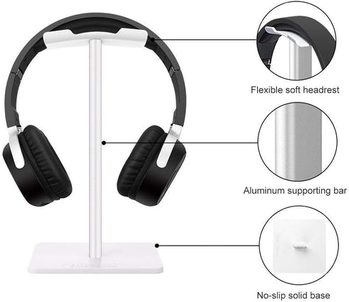 Headphone Stand Headset Holder Gaming Headset Holder with Aluminum Supporting Bar Flexible Headrest Anti-Slip Earphone Stand for All Headphones, W...
