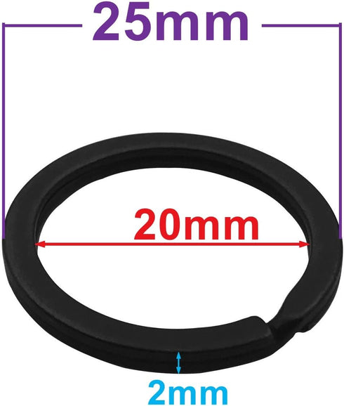20 Pack Key Ring Keychain 1 Inch 25mm Diameter Metal Flat Split Key Chains Rings for Home Car Dog Tag Office Lanyards Keys Attachment Black...