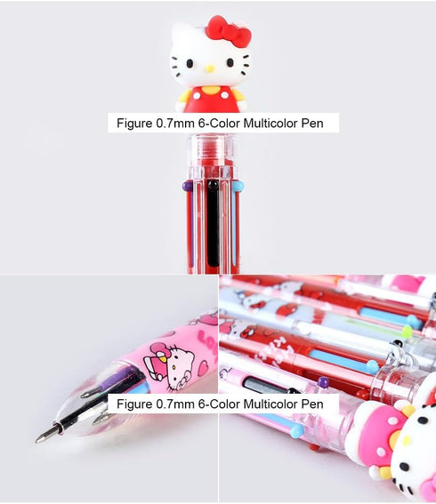0.7mm 6-Color Multicolor Ballpoint Pen w/Cat Face Figure 1PC (Red)...