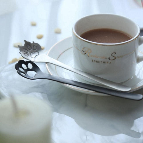 Bright Silver Stainless Steel Coffee Spoons, Cat Paw Teaspoons Hollow Stirring Spoons, Mixing Spoons Dessert Spoons Kitchen Accessories (Hollow Ca...
