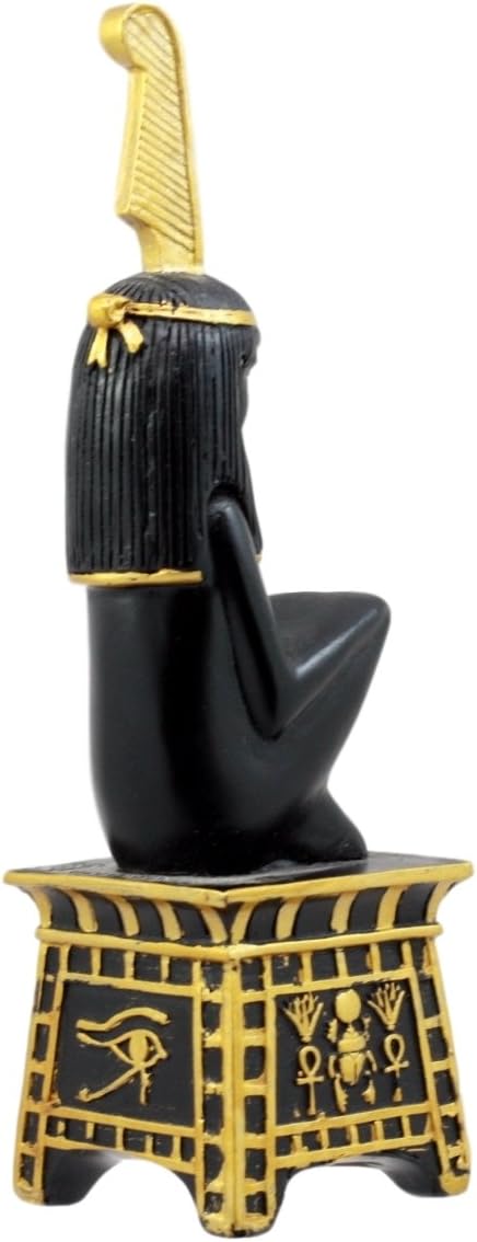 Ebros Gift Egyptian Goddess Maat Squatting On Pedestal with Ostrich Feather Statue 6" H Deity of Truth & Justice Figurine...