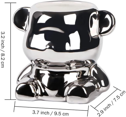 Bear Shaped Pencil Holder,Decorative Porcelain Makeup Brushes Organizer Cup,White Succulent Planter Pots,Cute Ceramic Animal Pen Holder for Home O...