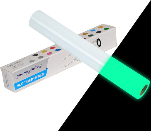 guangyintong Glow in The Dark Heat Transfer Vinyl Rolls, 12" x 5ft Luminous Green Iron on Vinyl for T Shirts, PU Elastic HTV Vinyl for All Cutter ...