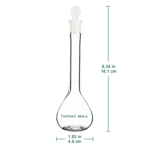 Glass Volumetric Flask with Glass Stopper, Borosilicate Glass Heavy Wall, Class A, Tolerance ±0.05 ml, 50 ml (Pack of 1)...