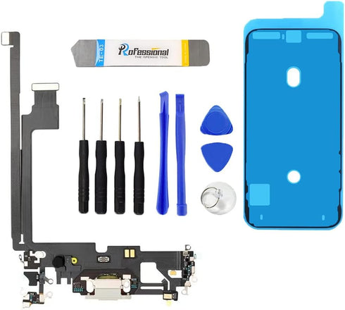 USB Charging Port Flex Cable Dock Board Connector - Microphone - Headphone Port Replacement for iPhone 12 Pro Max with Kit (White)...