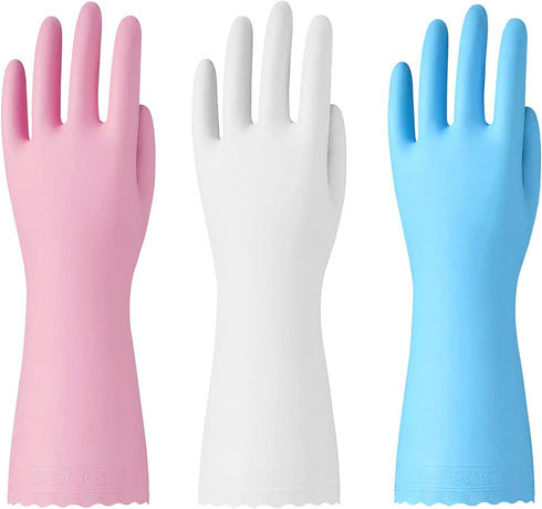 Bamllum Rubber Cleaning Gloves - 3 Pairs Latex Free Kitchen Cleaning Gloves with Cotton Liner- Household Dishwashing Gloves, Non- Slip Waterproof ...