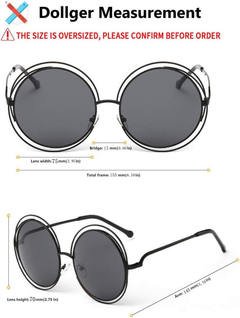 Dollger Metal Double Circle Wire Frame Oversized Round Sunglasses for Women...