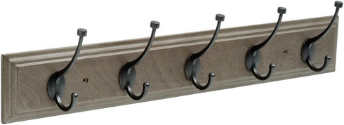 Franklin Brass Pilltop (1-Pack) 27" Coat Rack Wall Mount Driftwood Grey Hat Rack with 5 Hooks Hanging Hook Rail for Clothes, Towels, Purses, Bags,...