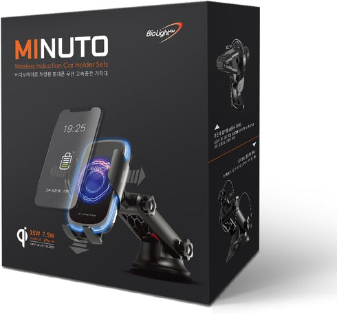 Minuto Wireless Secure Car Charger Mount Holder, 15W Fast Charging, 7.5W for iPhone, Auto-Clamping...