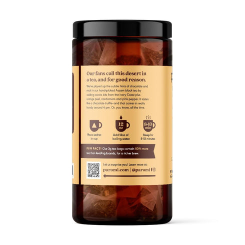 Paromi Chocolate Orange Organic Black Tea, Signature Jar, 15 Count...