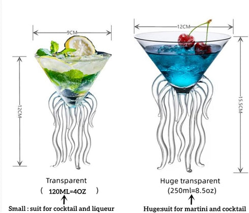 Octopus Martini Glass Creative Cocktail Drinkware Bar Goblet Tools (2 Transparent)...
