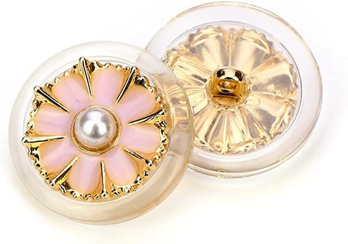 Clear Acrylic Pink Resin Flower Golden Metal Base Shank Buttons 20 Pcs - 18mm, 23/32"...