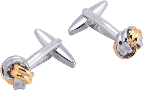 2 Tone Gold & Sliver Knot Cuff Links for French Tuxedo Shirt Stainless Steel Metal Shirt Cufflinks In Gift Box for Anniversary...