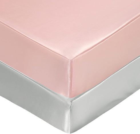 SiinvdaBZX 2 Pcs Satin Mini Crib Sheets 38 x 24In, Silky Soft Mini Portable Crib Sheets Mattress Cover Portable Playard Sheets with 5In Deep Pocke...