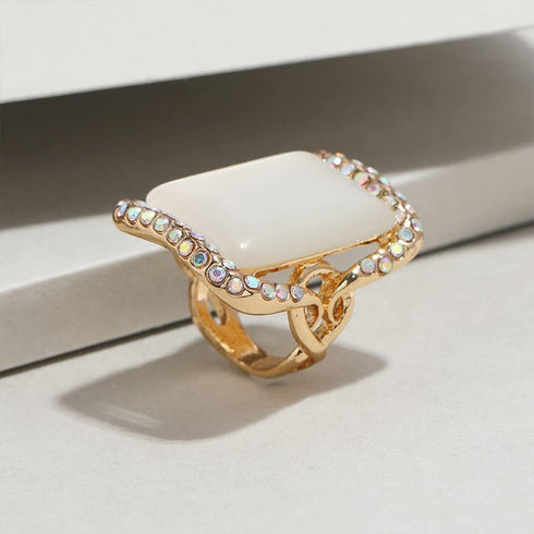 Retro Big Rectangle Statement Ring for Women Girls Gold Plated Cubic Zirconia Geometric Band Rings Comfort Fit CZ Engagement Wedding Birthday Chri...