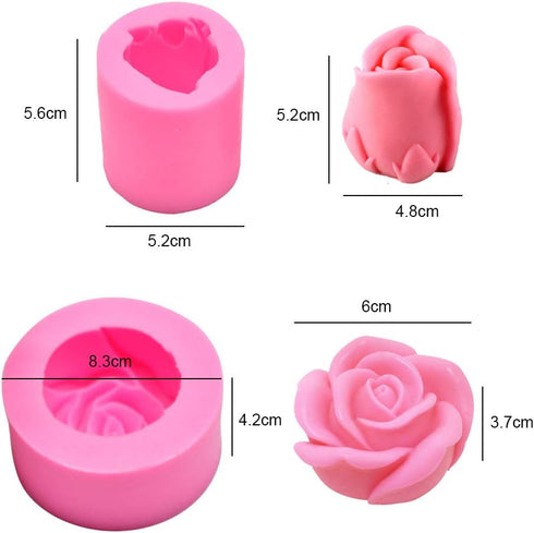2Pcs/Set 3D Rose Flower Candle Molds, Rose Shaped Craft Art Silicone Mold for Fondant Cake Decoration Making Beeswax Candle Handmade Soap Lotion B...